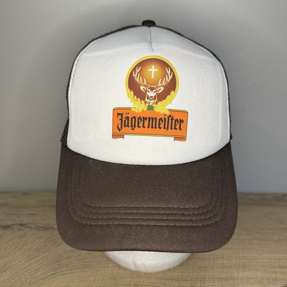 Vintage Jagermeister Trucker Hat  Cap White Brown SnapBack Snap Back Top Tie‎